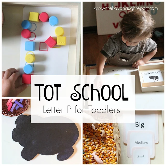 Tot school trays to explore the letter P. These easy to create ideas help toddlers learn to identify letters in a hands on, fun way.