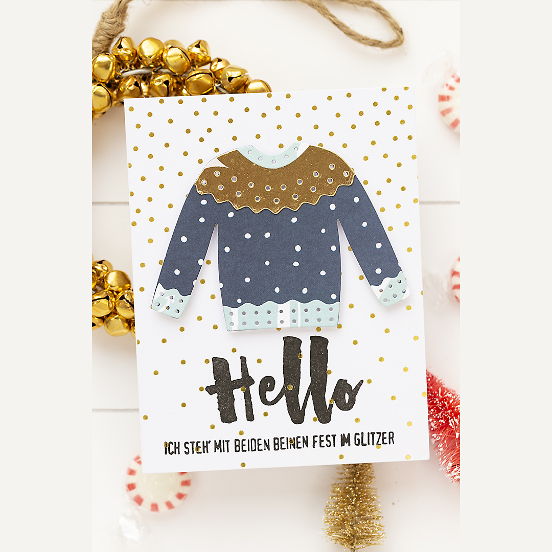 Merry Christmas card with sweater for you