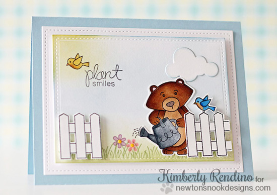 Plant Smiles Bear Garden Card by Kimberly Rendino | Garden Whimsy | Garden Stamp Set by Newton's Nook Designs