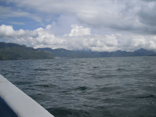 view from lancha on Lake Atitlan, Guatemala lancha Lake Atitlan Guatemala