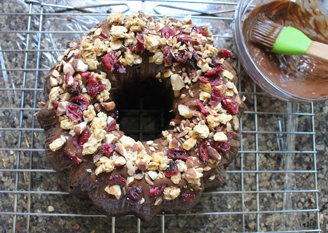 Food Lust People Love: When you are looking for a dessert you can also eat for breakfast, consider this granola brownie Bundt! It’s full of good stuff like dried cranberries, toasted almonds and crunchy granola, in a thick brownie batter.