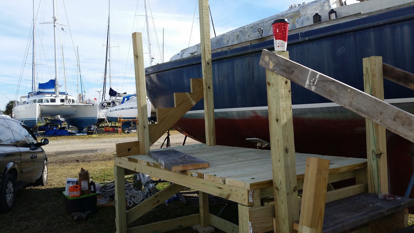 Sailing Whimsy New stairs for climbing up to the boat (no more ladder!)