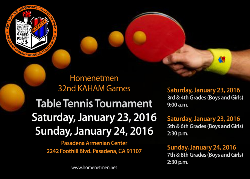 Armenian Mesrobian School Kaham Table Tennis Tournament Saturday, Jan
