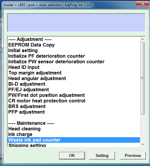 Epson L805 Resetter waste ink pad counter reset utility