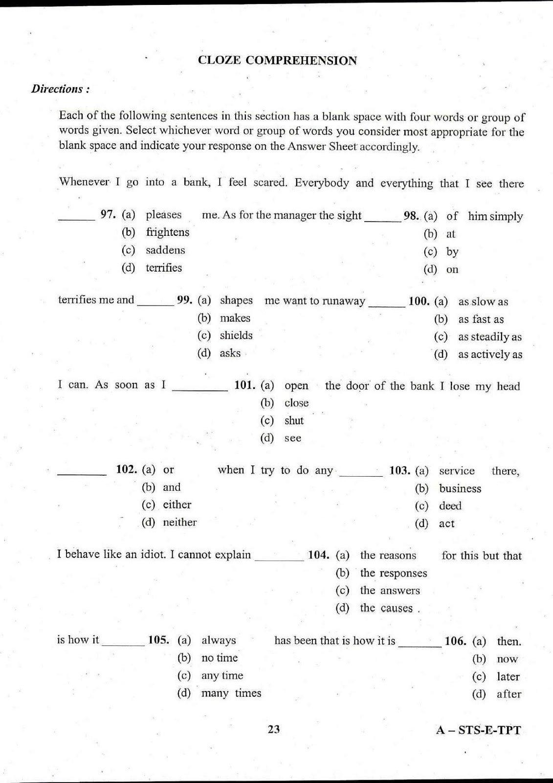 UPSC CDS II 2017 Entrance Exam English question paper UPSC CDS II 2017 English question paper
