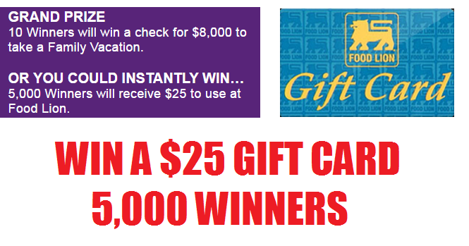 Food Lion Supermarkets $25 Gift Card Instant Win Giveaway ...