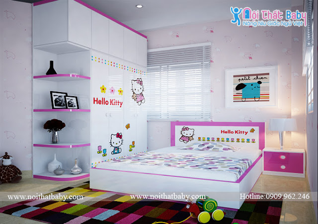 phòng ngủ trẻ em hình hello kitty