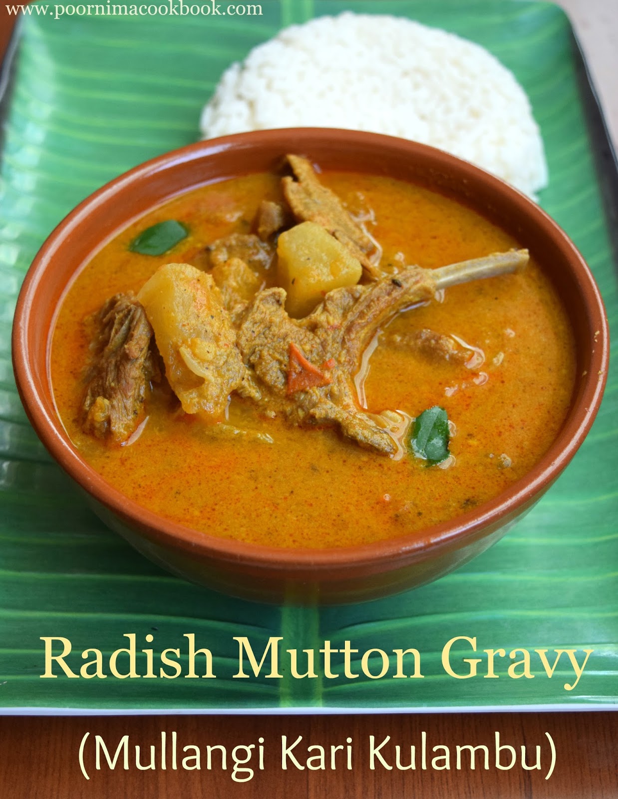 Poornima's Cook Book Radish Mutton Gravy / Radish Mutton Kulambu