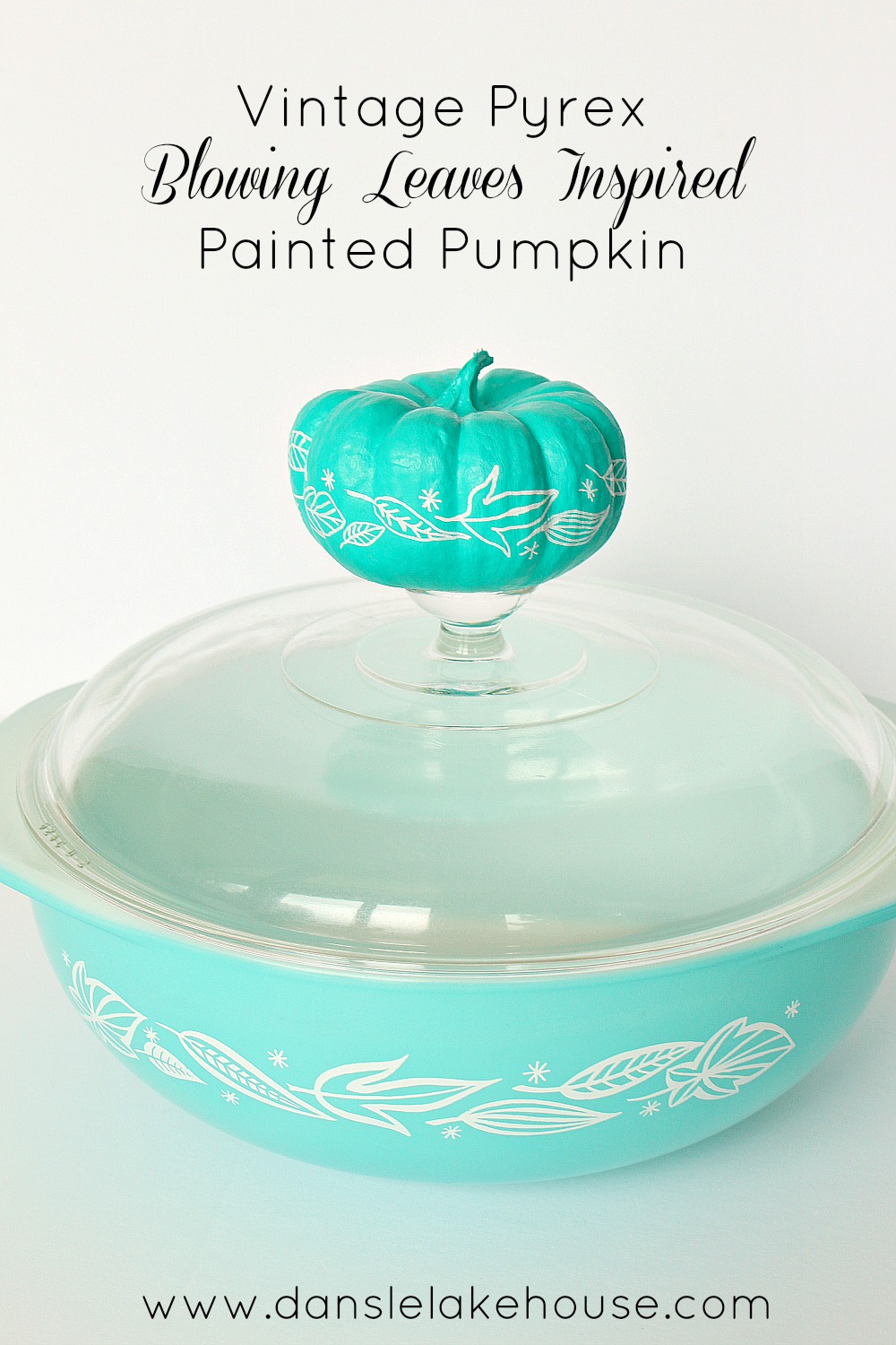turquoise pumpkin diy Pyrex Inspired Painted Pumpkin for Halloween