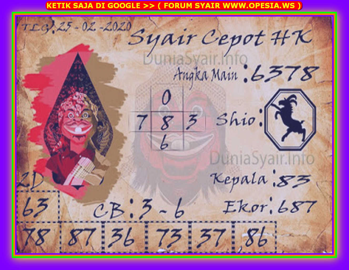 Kode Syair Hongkong 25 Februari 2020 Forum Syair Togel Hongkong Singapura Sydney