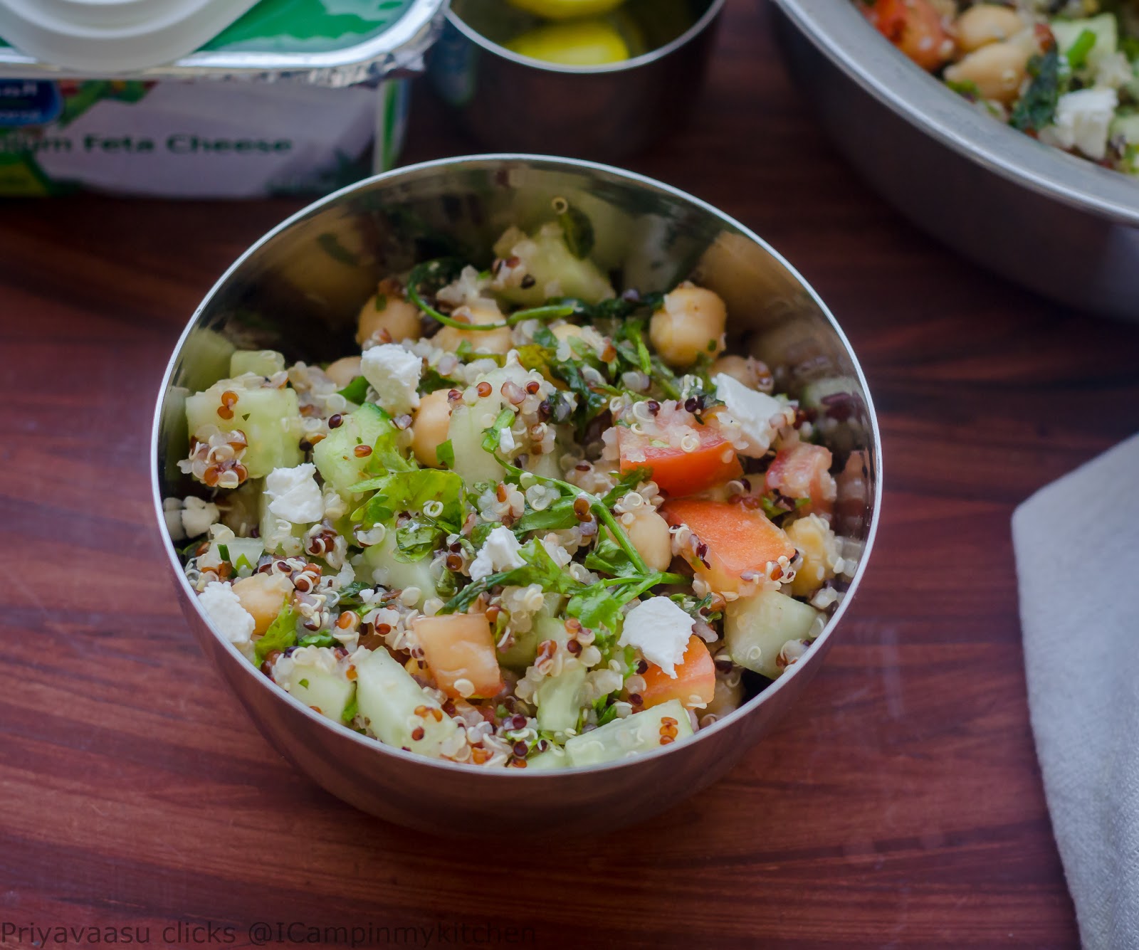 Mixed herb Quinoa & Chickpeas salad with Feta I camp in my kitchen
