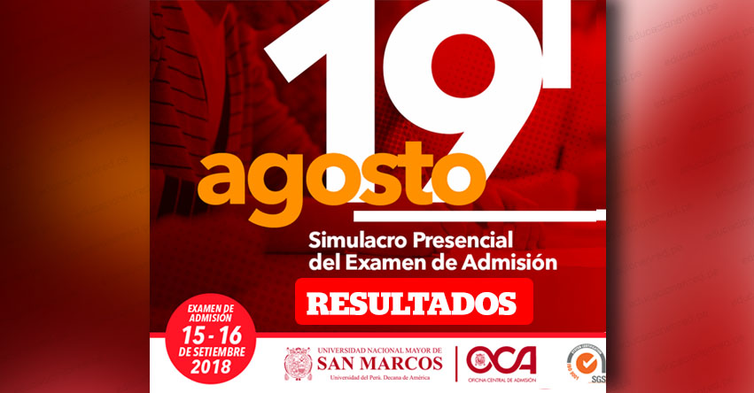UNMSM: Resultados Simulacro 2019-1 (Domingo 19 Agosto) Lista Aprobados Simulacro Presencial Descentralizado de Examen de Admisión - Universidad Nacional Mayor de San Marcos - www.unmsm.edu.pe UNMSM: Resultados Simulacro 2019-1 (Domingo 19 Agosto) Lista Aprobados Simulacro Presencial Descentralizado de Examen de Admisión - Universidad Nacional Mayor de San Marcos - www.unmsm.edu.pe