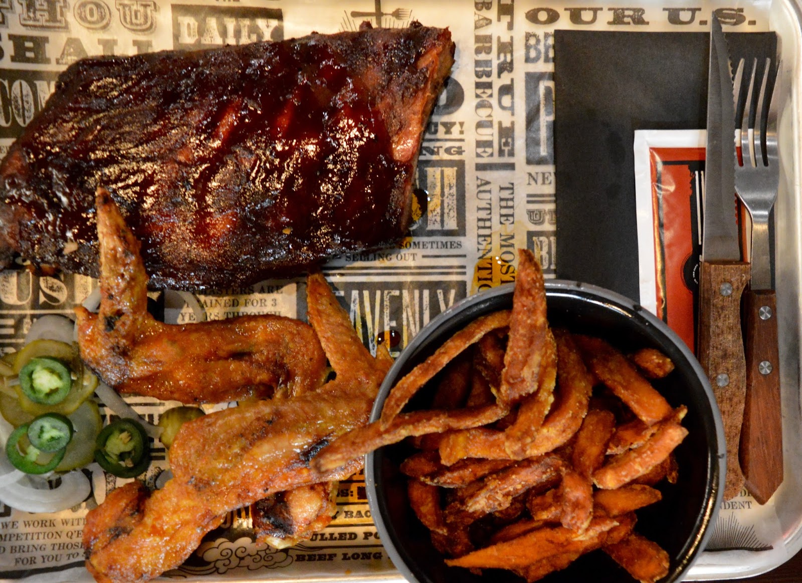 Red's True BBQ Newcastle | Menu Review (including Children's Menu) - baby back ribs with buffalo wings and sweet potato fries