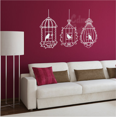 vinilo decorativo pared, jaulas, pajaros, decoracion facil
