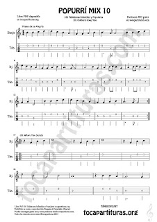  Mix 10 Tablatura y Partitura de Banjo Himno de la Alegría. Oh When the Saints, Sirena, Reloj y La Granja del Tio Gilito Popurrí Mix 10 Tablature Sheet Music for Banjo Music Score Tabs