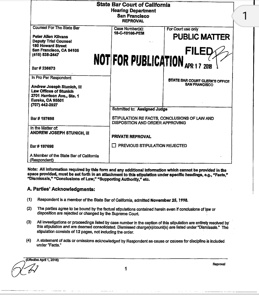 Words Worth: Local attorney Andrew Stunich was given a private reproval ...