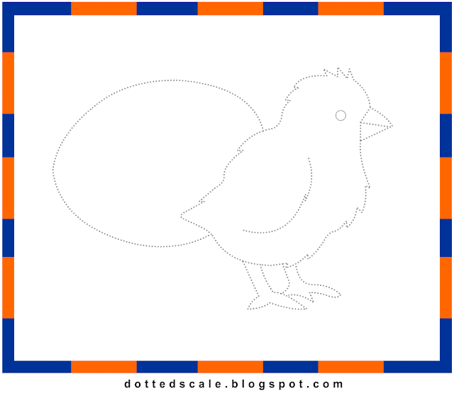 Printable Dotted Drawing Pictures: Chick Dotted for kids