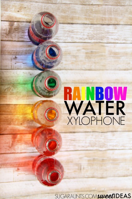 Kids love this rainbow water xylophone using recycled bottles to make music. Kids love this rainbow water xylophone using recycled bottles to make music.