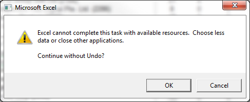 Excel Cannot Complete this Task with Available Resources 1 Excel Cannot Complete this Task with Available Resources 1