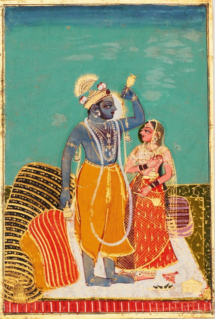 Krishna and Radha Standing on a Bed - Rajput Painting, Kota, C. 1720-40