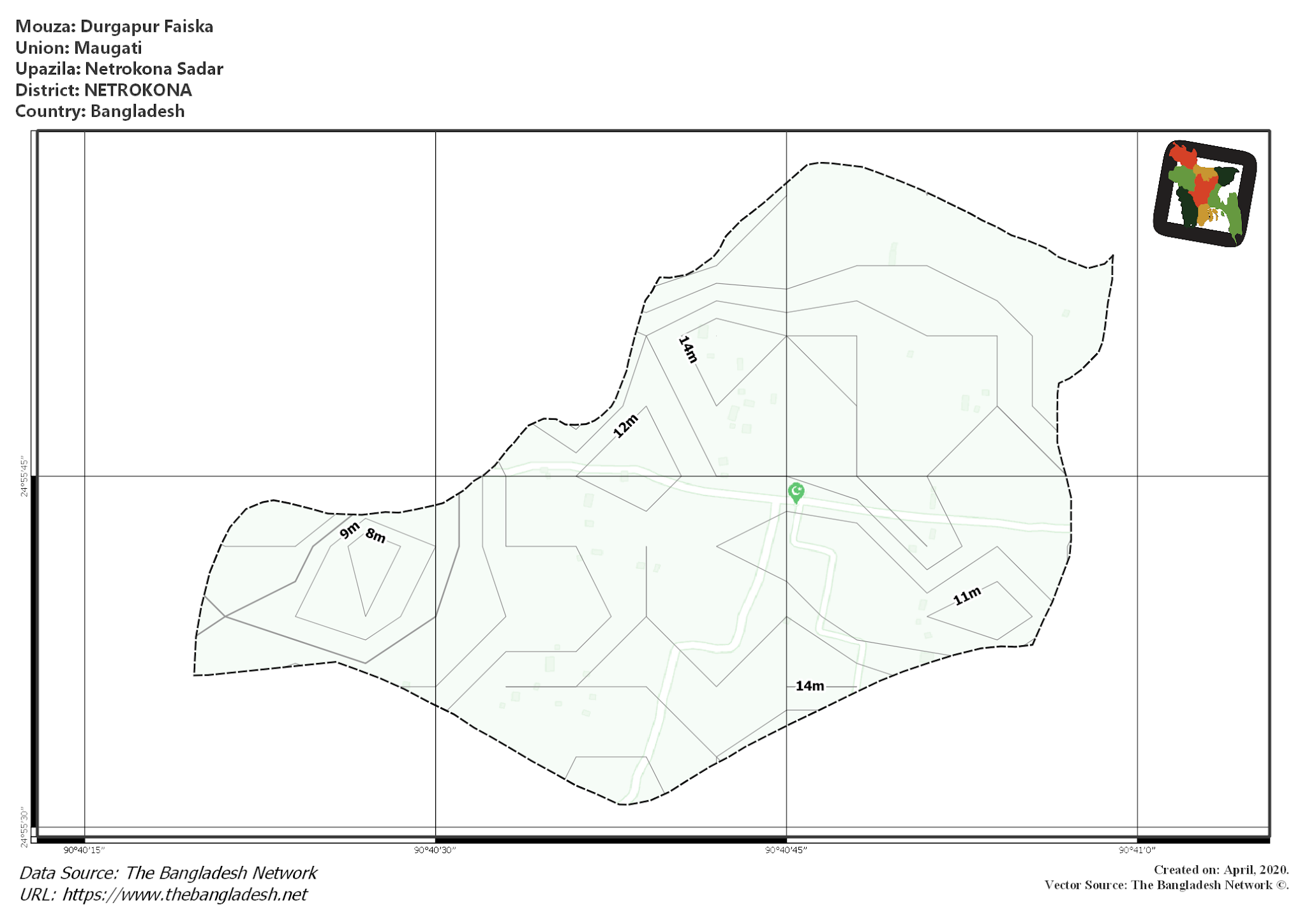 Map of Durgapur Faiska Mouza of Netrokona Sadar Upazila, NETROKONA, Bangladesh.
