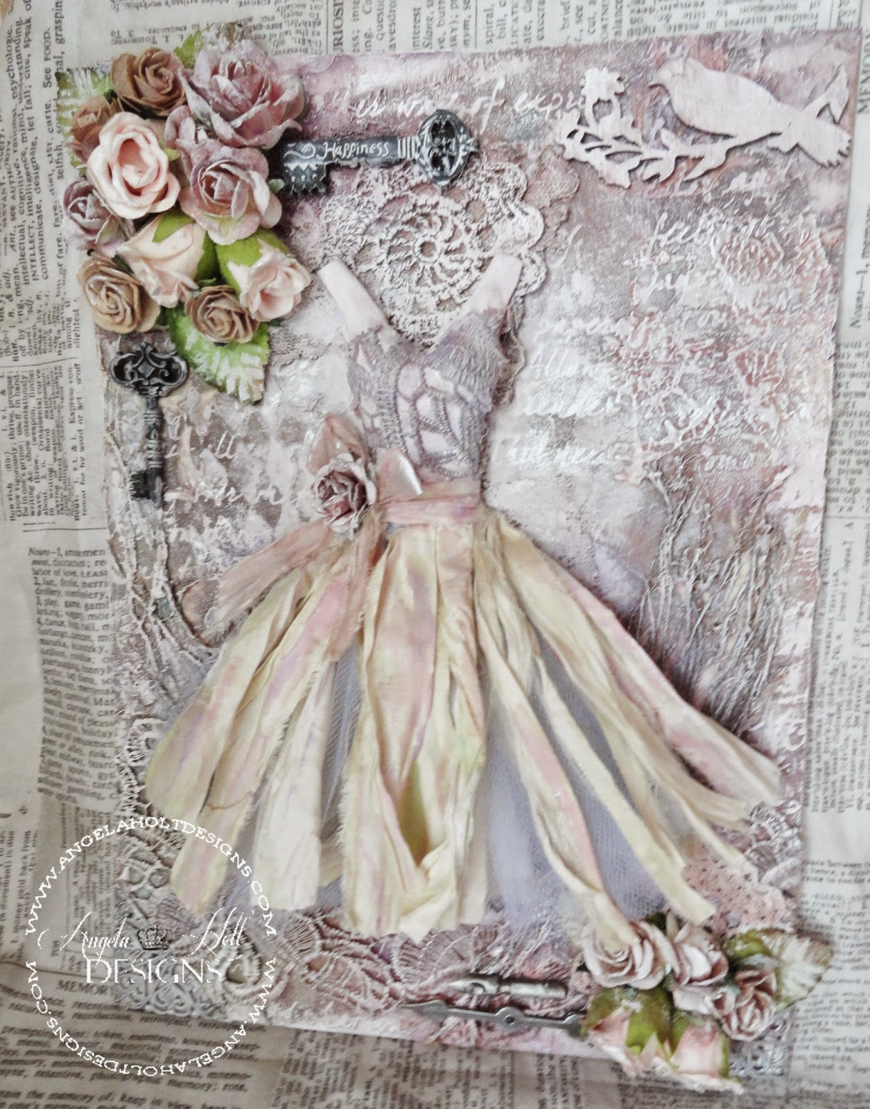 Angela Holt Designs Mixed Media Canvas with Handmade Dress Tutorial