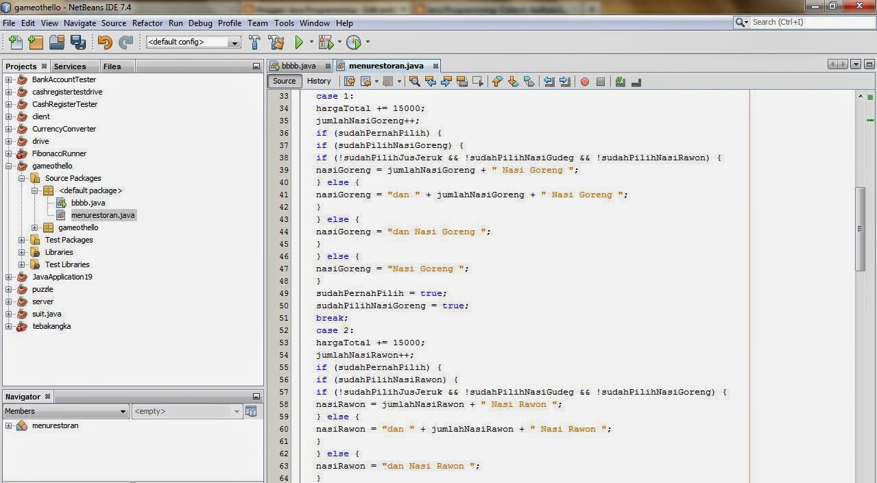 Java Programming: Contoh Aplikasi Java Sederhana Membuat Menu Restoran
