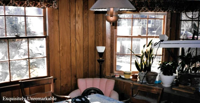 Family Room  with paneling and vintage decor
