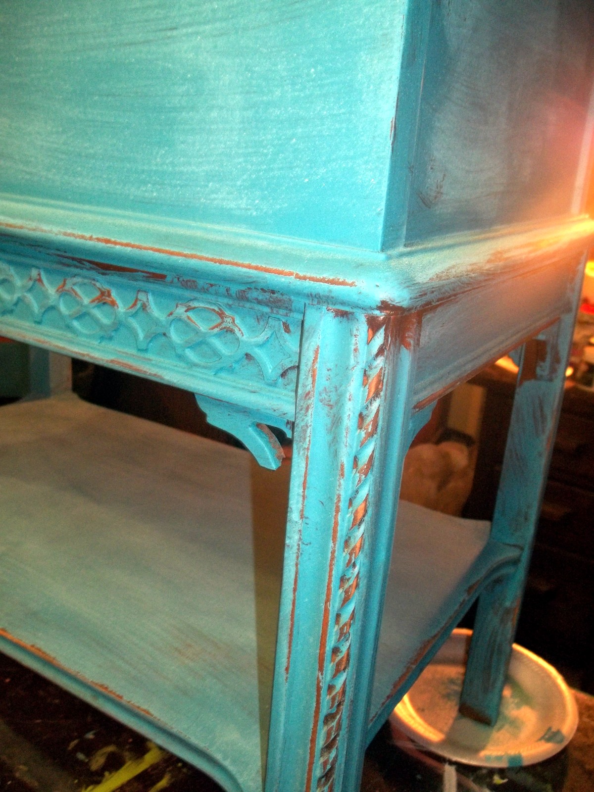 PICKIN and PAINTIN........... TURQUOISE CHALK PAINT BEDSIDE TABLE