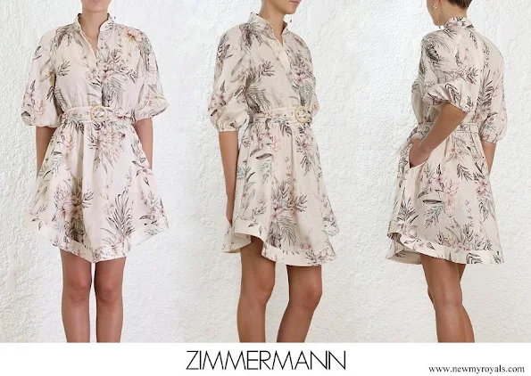 Princess Madeleine wore Zimmermann wayfarer summer linen floral shirt mini dress