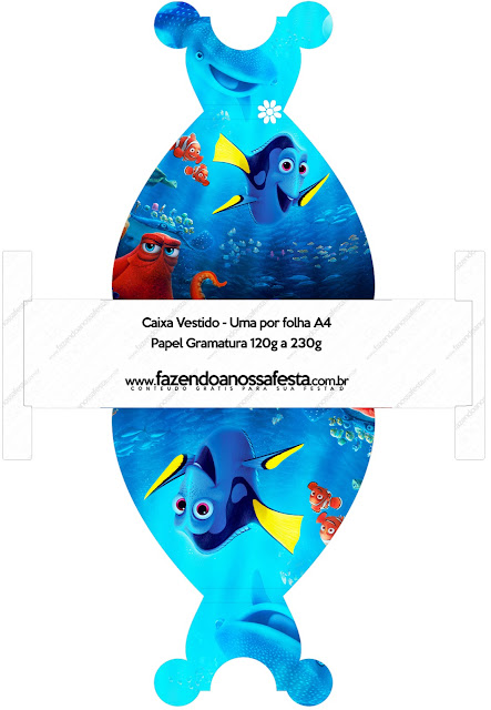 Buscando a Dory: Cajas para Imprimir Gratis. Este es para cajas con forma de vestido.