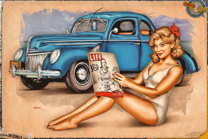 Фотосессия в стиле пин ап с автомобилем
