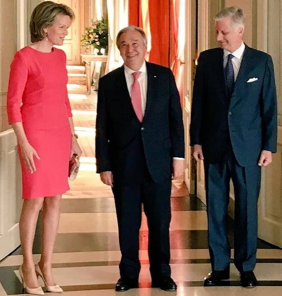 Queen Mathilde and King Philippe of Belgium welcomed UN Secretary General Antonio Guterres for a meeting and lunch at the Royal Castle in Laeken