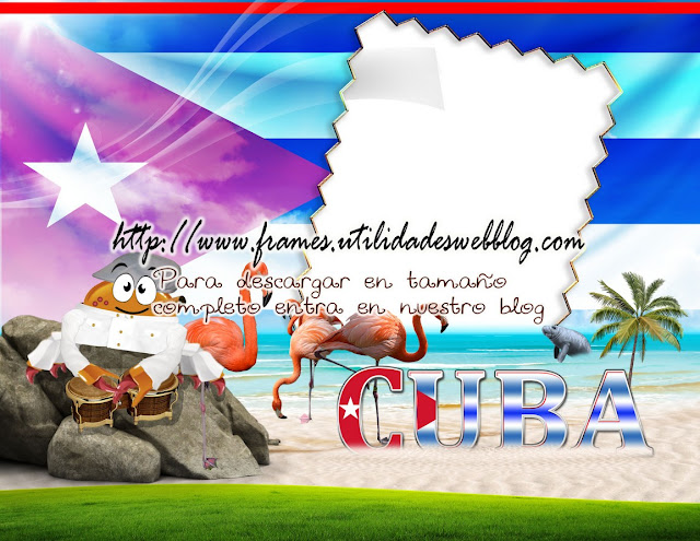 Marco para fotos con bandera, animales elementos típicos de cuba