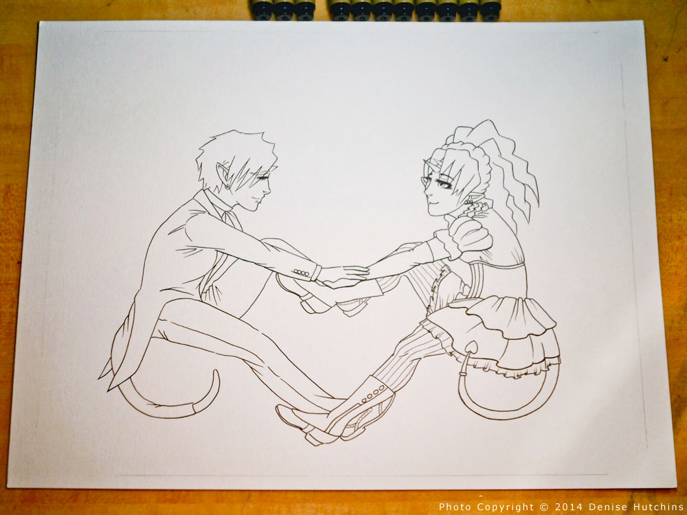 Inked Drawing of Fantasy Race Couple
