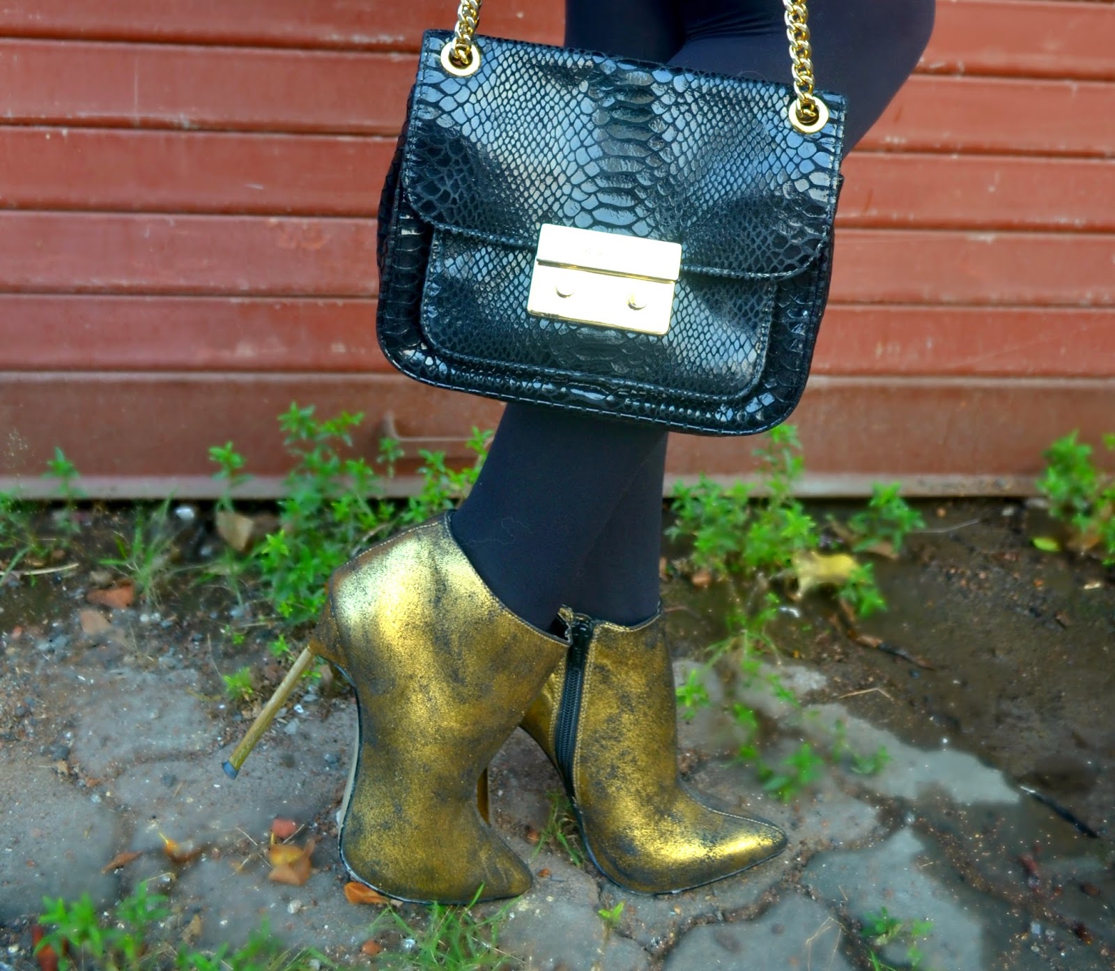 River Island gold ankle boots