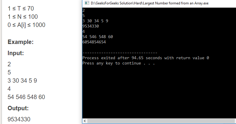 Geeksforgeeks Solution For " Largest Number formed from an Array