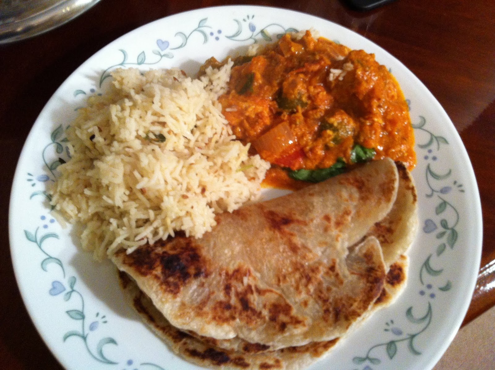 Look at our food! Butter Chicken and Jeera Rice