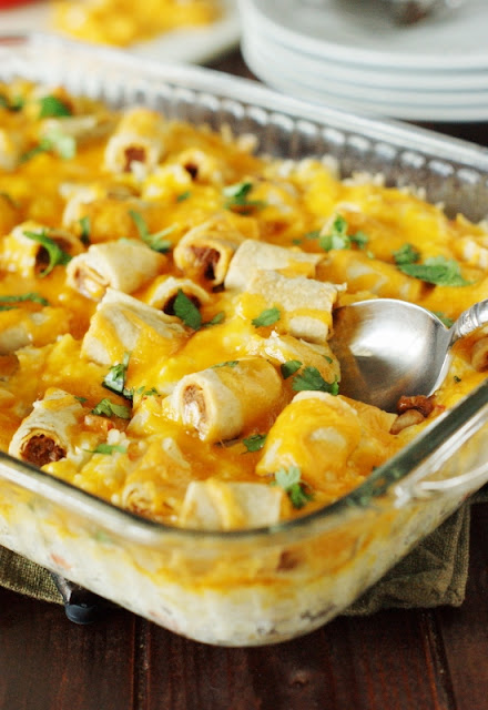Cheesy Taquito Rice Bake ~ a simple & tasty dish to help quickly get a hearty dinner on the table!  www.thekitchenismyplayground.com