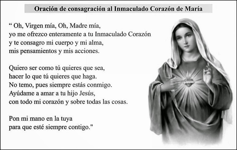 Catolicidad: ORACIÓN DE CONSAGRACIÓN AL INMACULADO CORAZÓN DE MARÍA