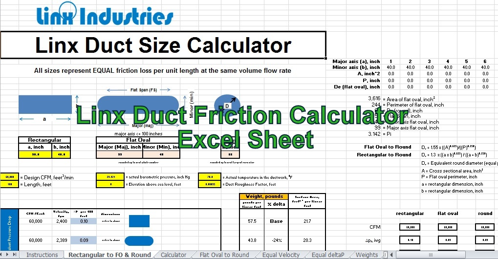 Engineeringxls Linx Duct Friction Calculator Excel Sheet