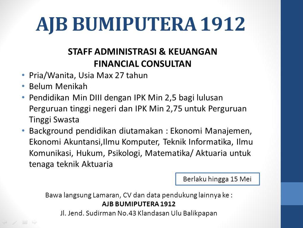 Lowongan Kerja Kota Balikpapan: Lowongan AJB BUMIPUTERA 1912