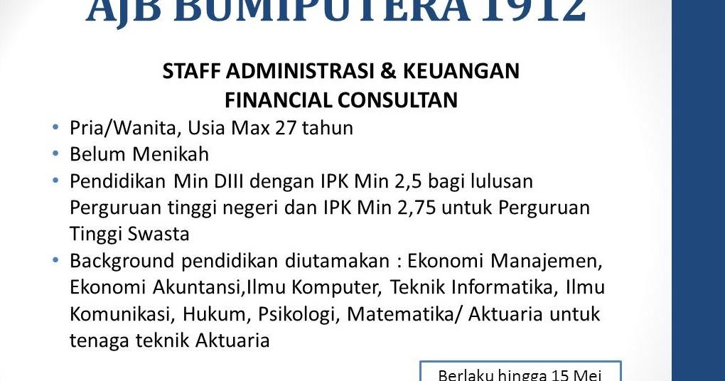 Lowongan Kerja Kota Balikpapan: Lowongan AJB BUMIPUTERA 1912
