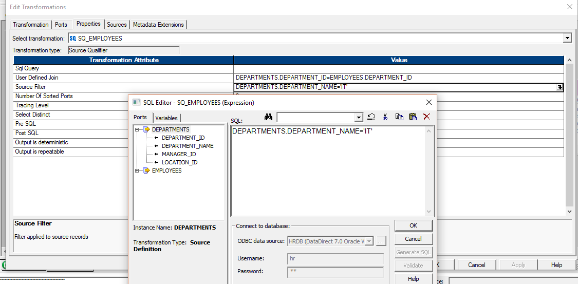 Informatica Source Qualifier Transformation Filter