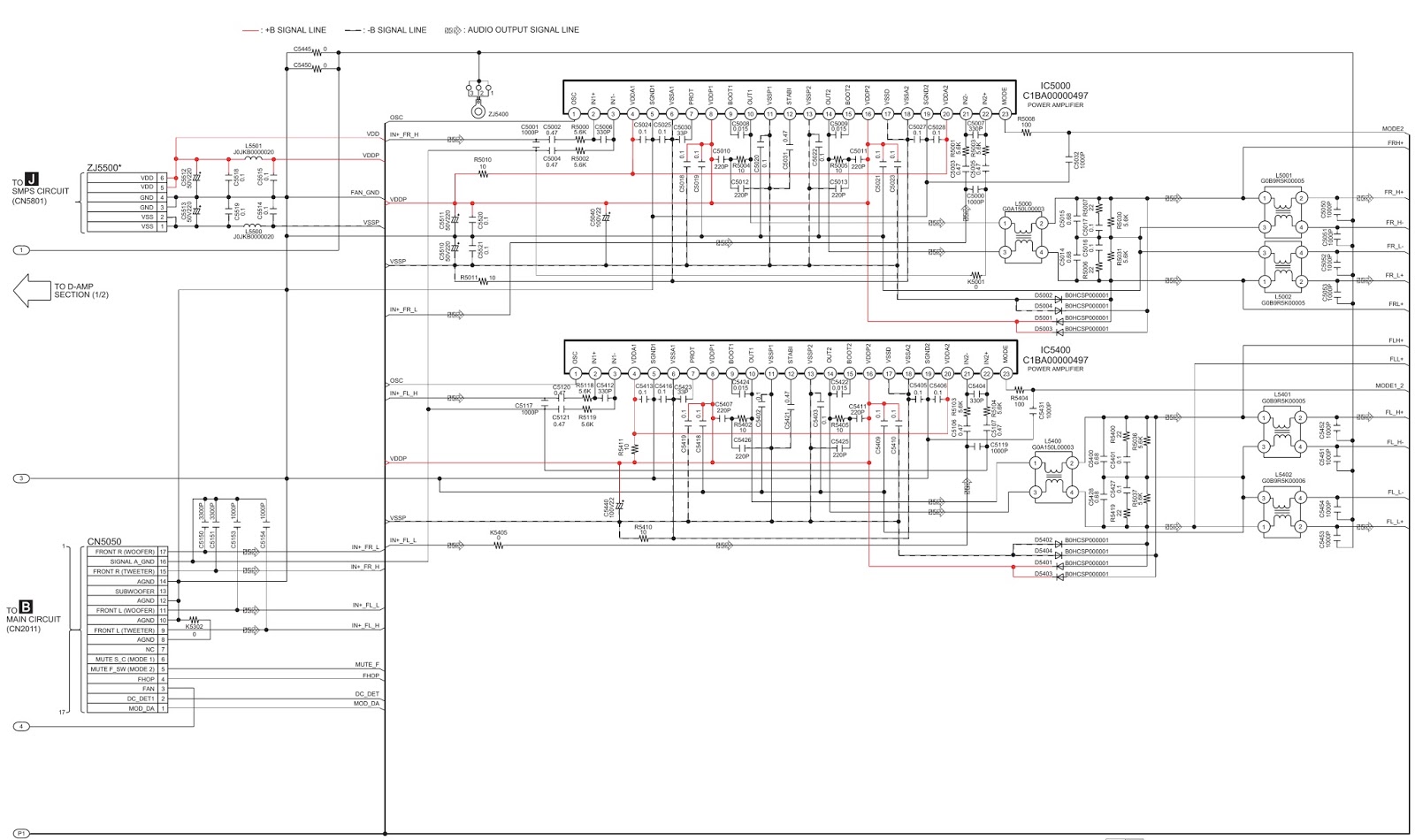 PANASONIC SC AKX50LB - CD Stereo system - Power Amp - Main power SMPS - Schematic (Circuit Diagram) - C1BA00000497 (Power Amp IC) -[TDA 8950J] 
