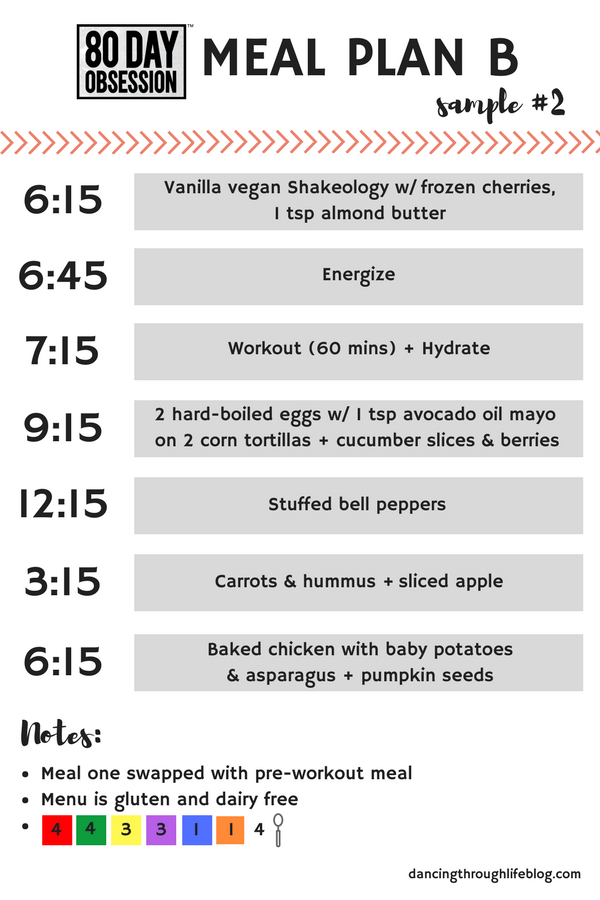 80 Day Obsession Meal Plan B Sample
