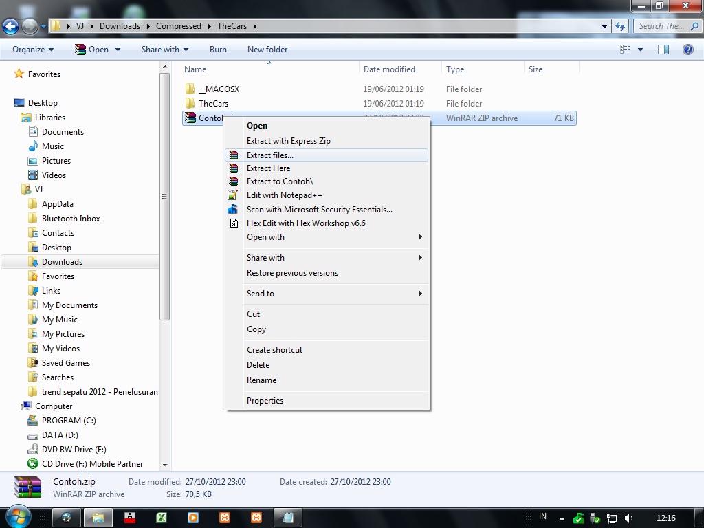 Cara mengExtract file berekstensi *.RAR / *.ZIP atau sejenisnya