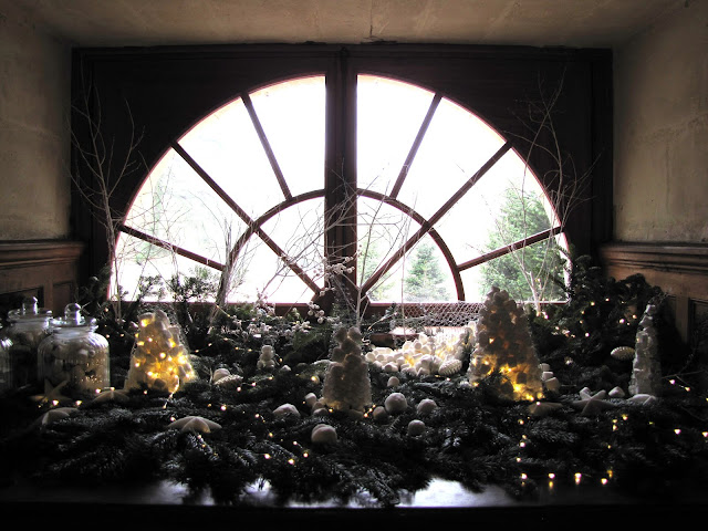 window at Chateau Azay-le-Rideau set out for Christmas with baubles and decorations