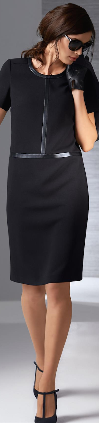 Madeleine Black Dress with Faux Leather Trim