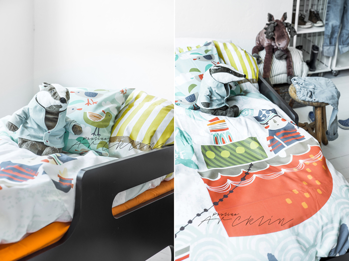 R toddler bed dark chocolate Moshi Moshi kids bedding  © Paulina Arcklin Photography + Styling
